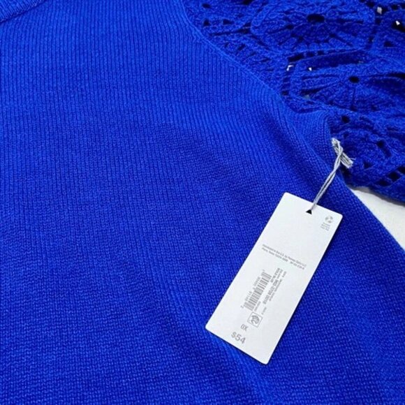 Liz Claiborne Women's 0X Knit Sweater Top Deep Royal Crochete Short Sleeves NWT - Picture 14 of 15